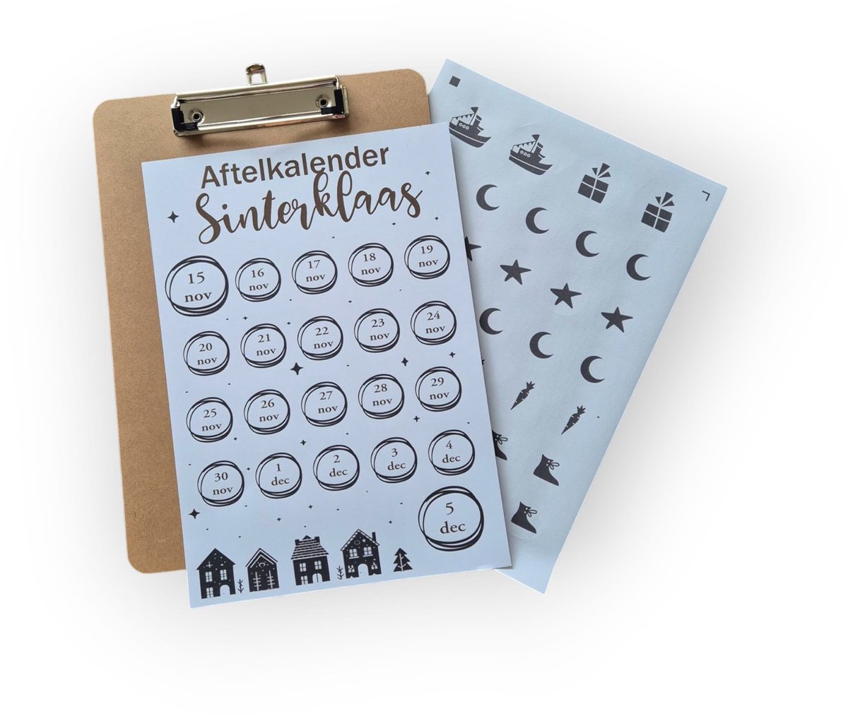 Troubadot | aftelkalender Sinterklaas 2025 met stickervel |inclusief klembord A4 | aftelkalender | sticker | Sinterklaas | feest | 5 december | Kind | A4 formaat
